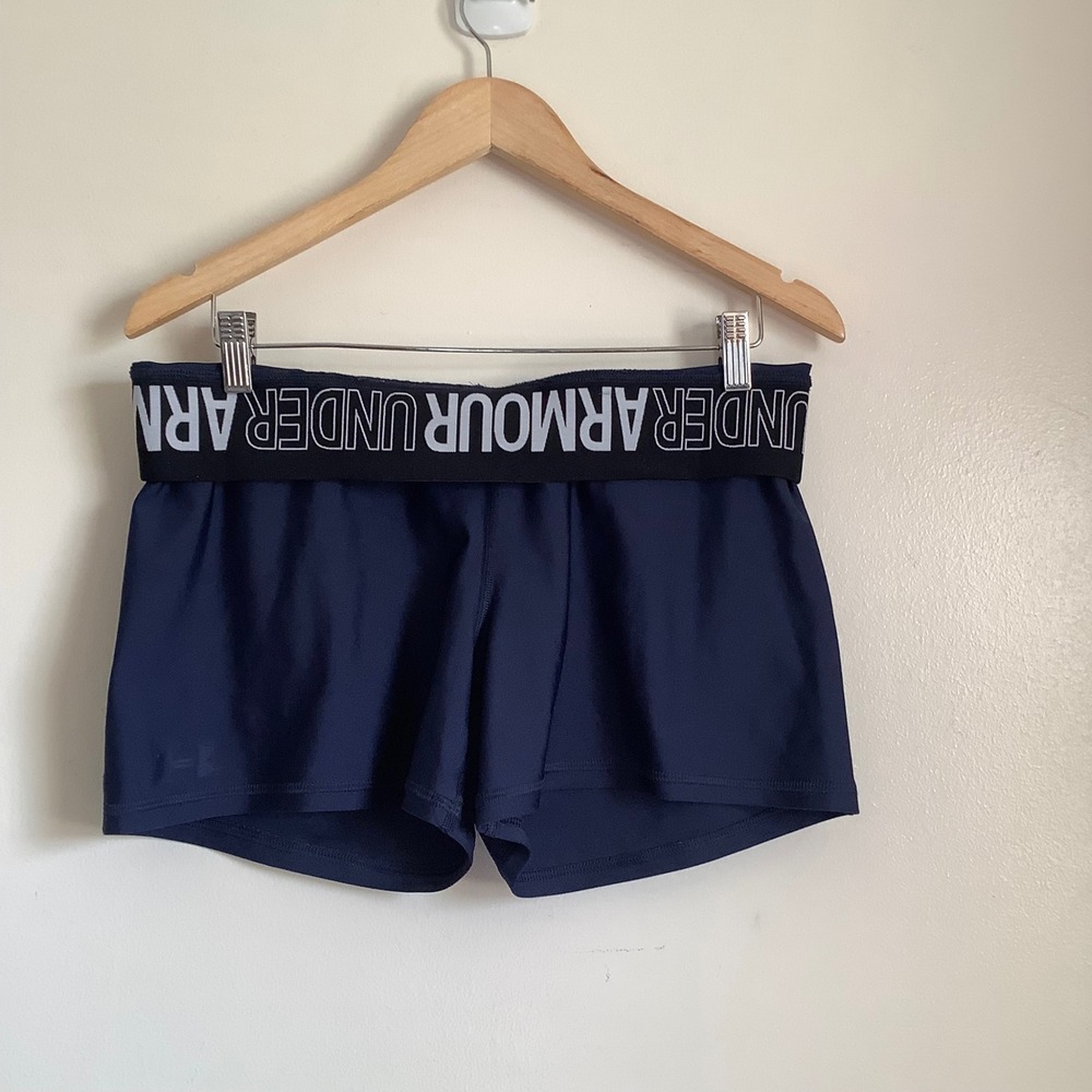 Under Armour HeatGear Navy Blue Compression Athletic Shorts Womens 2XL 2TG EEG - Picture 3 of 9